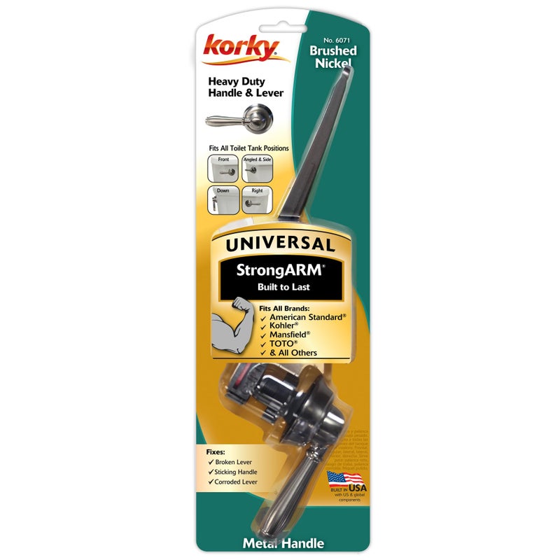 Korky Strong Arm Metal Toilet Handle and Lever - Universal to Fit Front, Angled, Side, Left, and Right Mount Toilets - Brushed Nickel, Faucet Style, 6071BP - Image 5